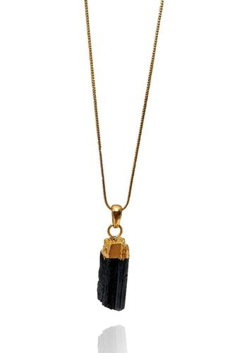 RÅ SVART TURMALIN HALSBAND I MÄSSING