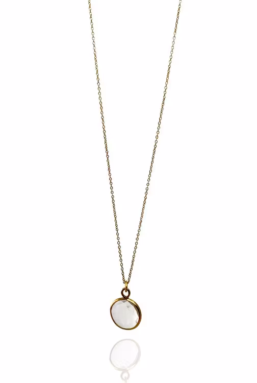 BERGSKRISTALL STONE PENDANT HALSBAND PÅ TUNN KEDJA I MÄSSING