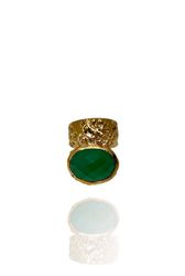 STONED RING GRÖN ONYX I MÄSSING