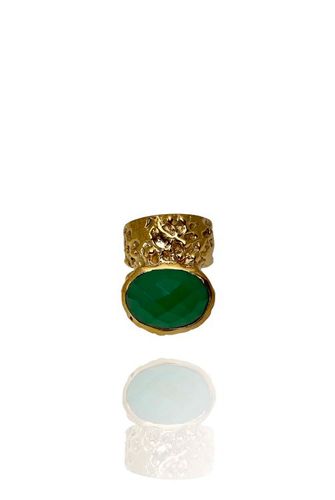 STONED RING GRÖN ONYX I MÄSSING