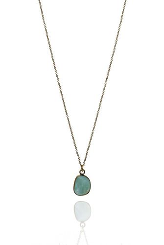 AKVAMARIN STONE PENDANT HALSBAND PÅ TUNN KEDJA I MÄSSING