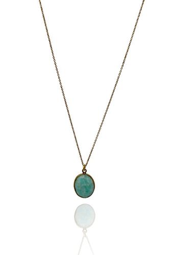 AMASONIT STONE PENDANT HALSBAND PÅ TUNN KEDJA I MÄSSING