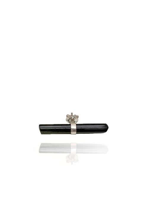 RÅ SVART TURMALIN STUD 925 SILVER