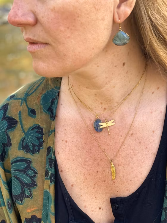 LABRADORIT STONE PENDANT HALSBAND PÅ TUNN KEDJA