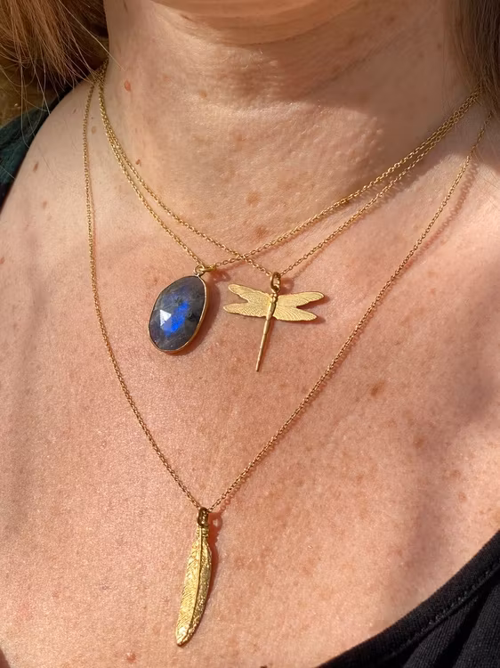 LABRADORIT STONE PENDANT HALSBAND PÅ TUNN KEDJA