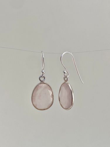STONE PENDANT ÖRHÄNGEN MED ROSENKVARTS I 925 SILVER