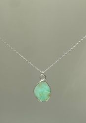 KRYSOPRAS STONE PENDANT HALSBAND PÅ TUNN KEDJA 925 SILVER
