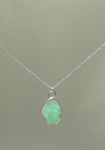 KRYSOPRAS STONE PENDANT HALSBAND PÅ TUNN KEDJA 925 SILVER