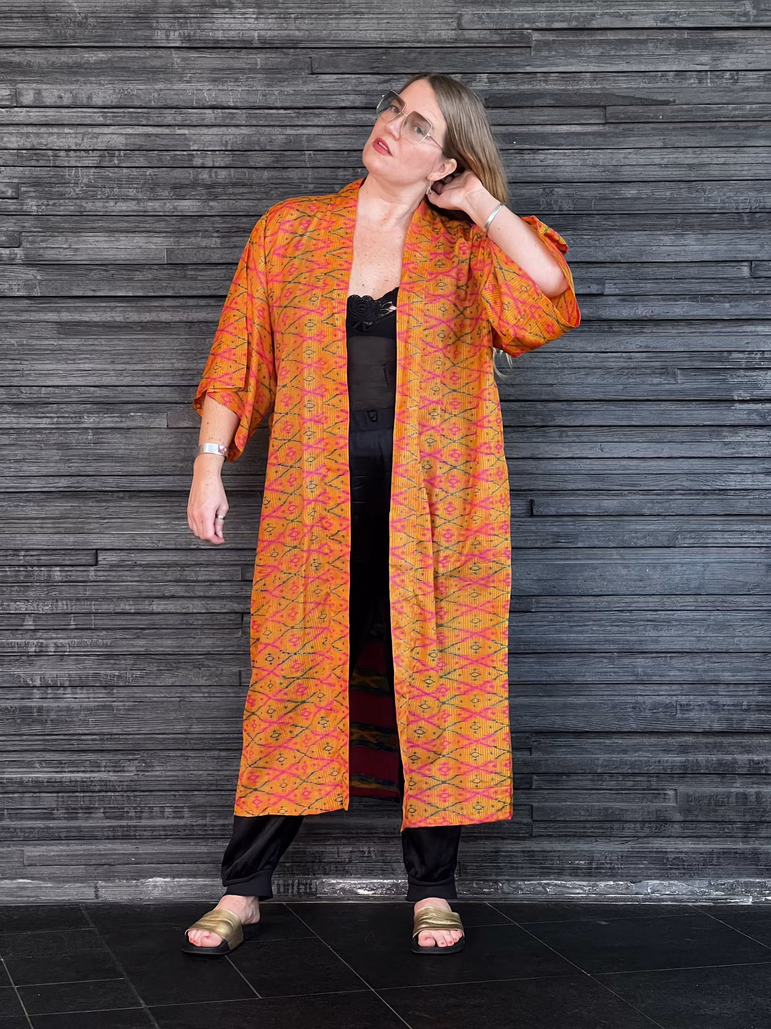 RECYKLAD SIDEN KIMONO BONBON