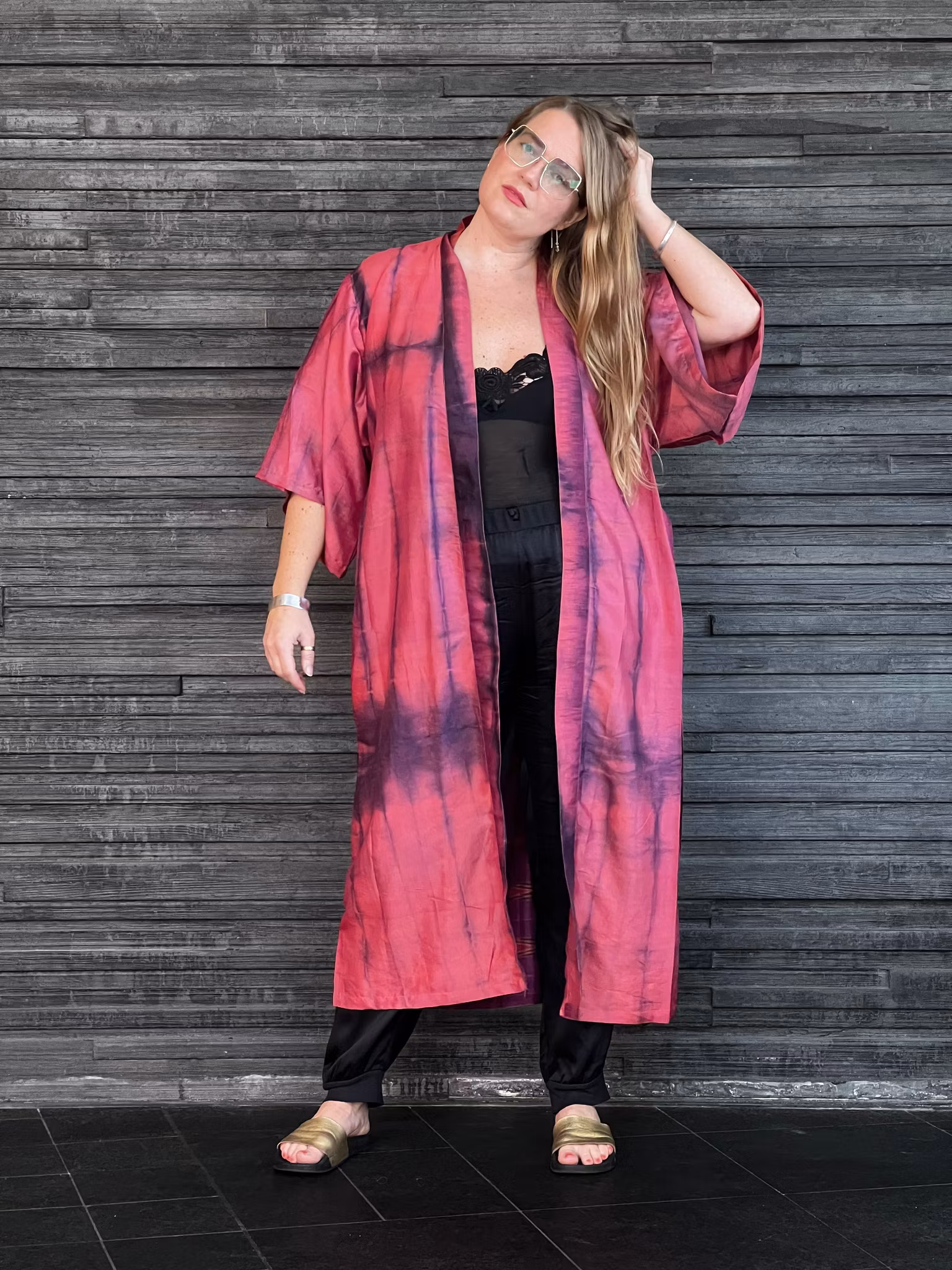 RECYKLAD SIDEN KIMONO PINK ME UP