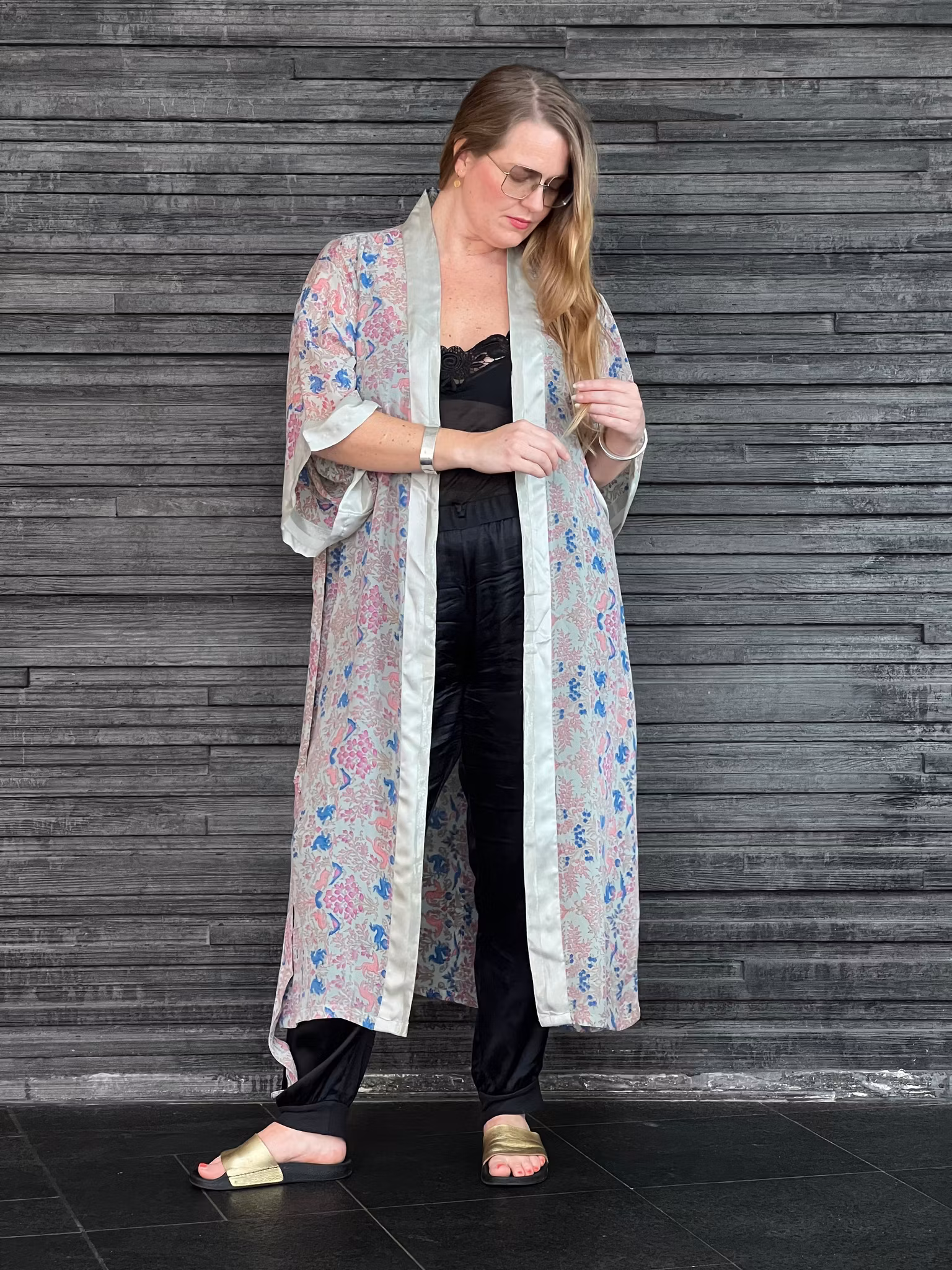 RECYKLAD SIDEN KIMONO MIDSUMMER