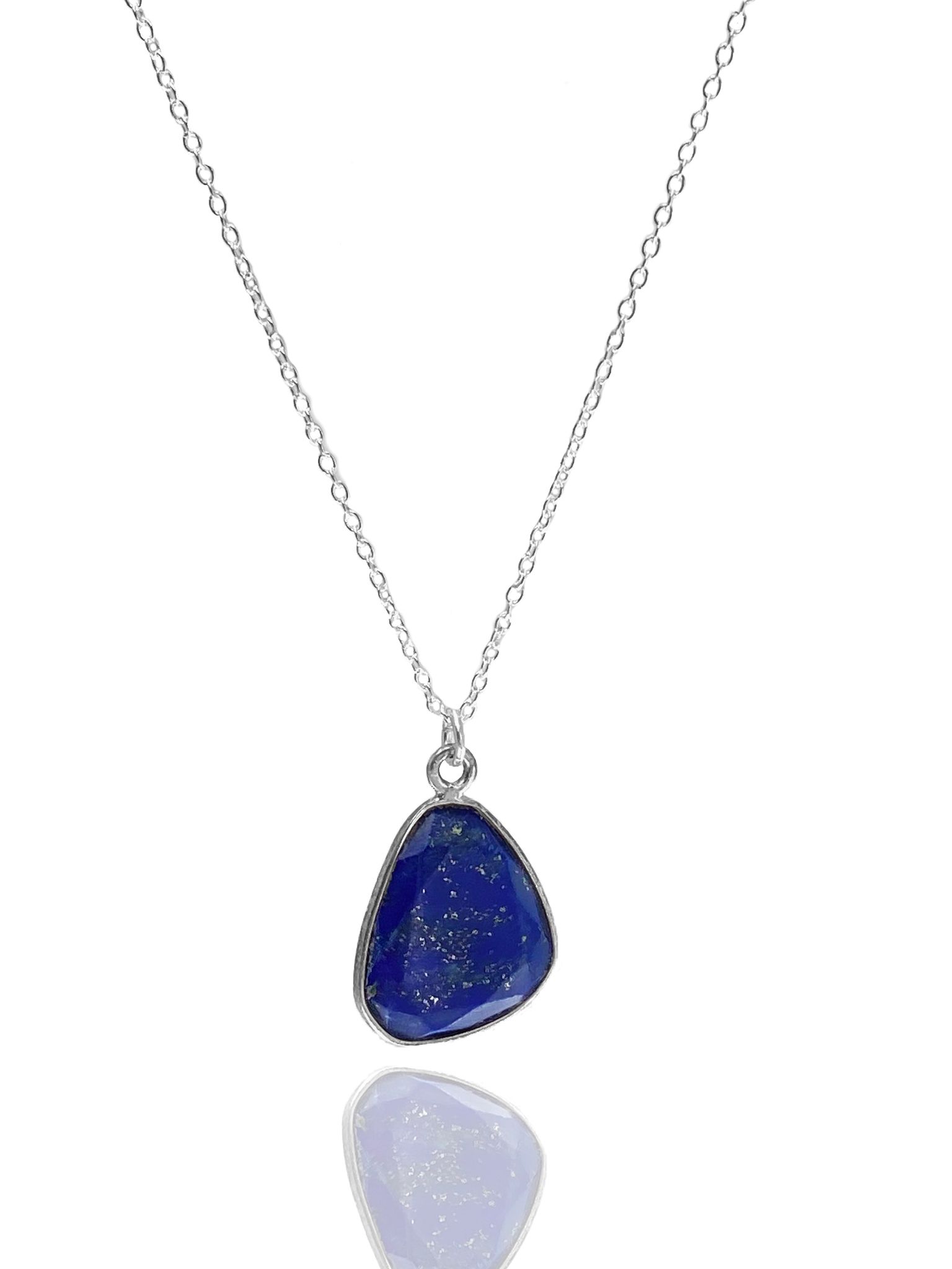 LAPIS LAZULI STONE PENDANT HALSBAND PÅ TUNN KEDJA 925 SILVER