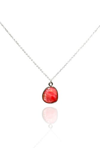 ROSA OPAL STONE PENDANT HALSBAND PÅ TUNN KEDJA 925 SILVER