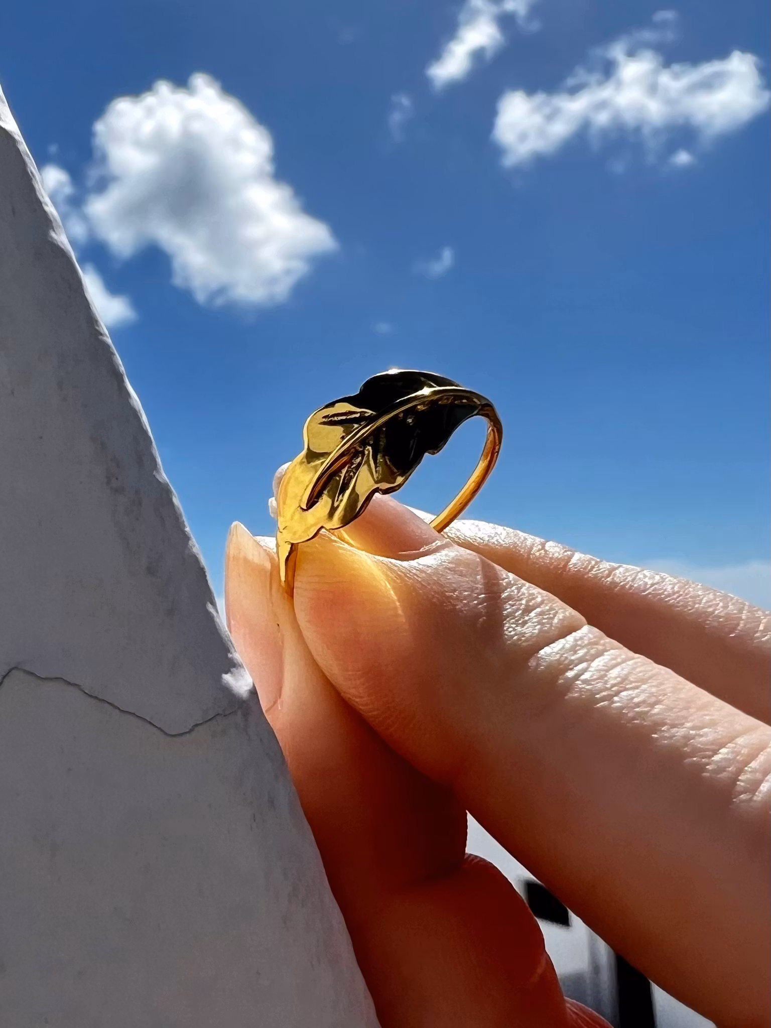LITEN RING EKLÖV I MÄSSING