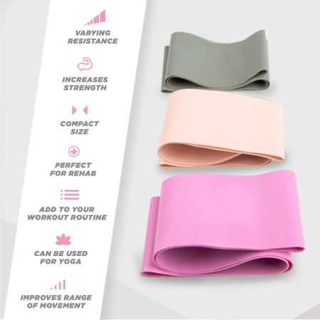 Phoenix Fitness - 3 Pack Circle Resistance Bands - Pink/Grey