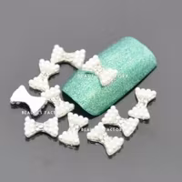 3D DIY Alloy dekorationer - 10st - 10mm "White Pearl Diamond Bow"