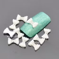 3D DIY Alloy dekorationer - 10st - 10mm "White Pearl Diamond Bow"