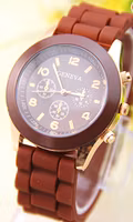Silikon Geneva Quarts Klocka - Brun