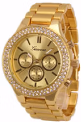 Geneva Strass Armbandsur - Svart+Rose guld