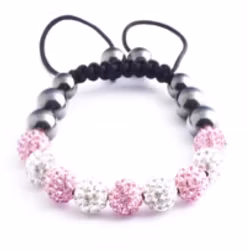 Shamballa Armband - Rosa/Vit
