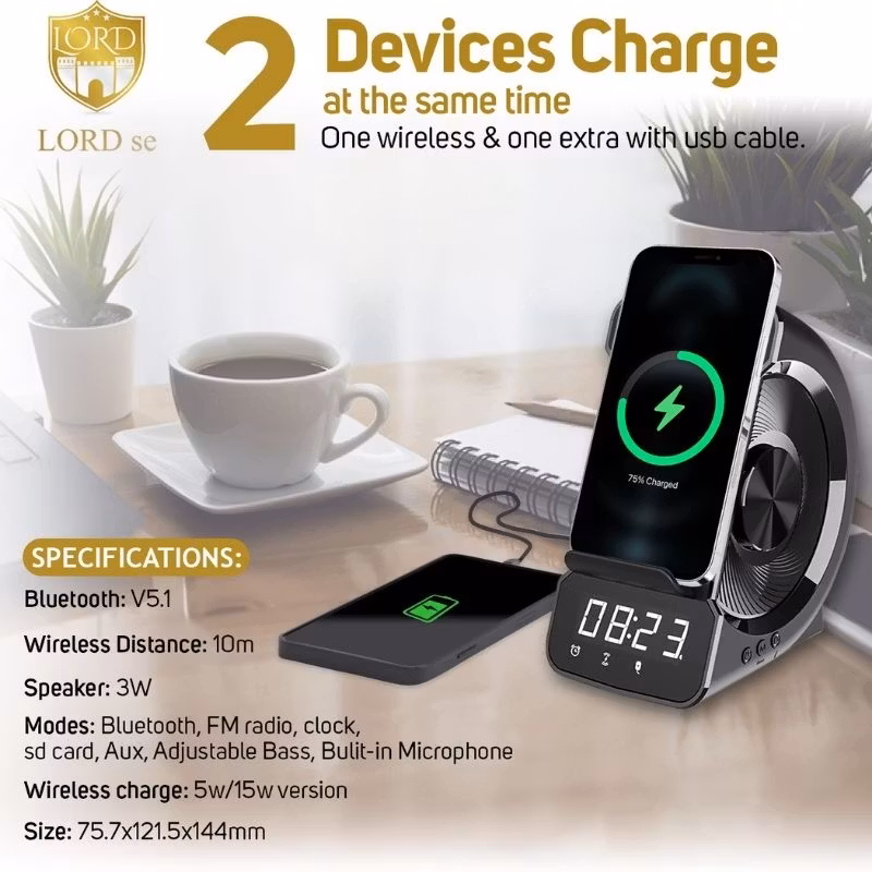 WD-200 Bluetooth Speaker Wireless Charger Digital Alarm Clock Radio