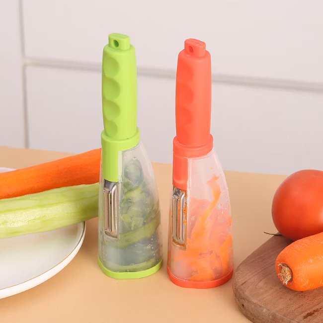 Frukt- och grönsaksskalare  metall knife med behållare