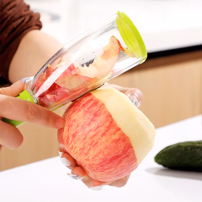 Frukt- och grönsaksskalare  metall knife med behållare