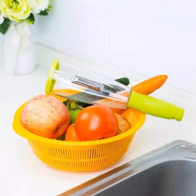 Frukt- och grönsaksskalare  metall knife med behållare