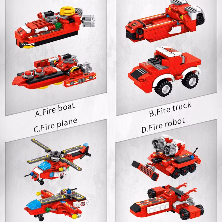 8 i 1 Multifunktionell räddning brandbil- Mech 2 Pedagogiska blockleksaker för barn