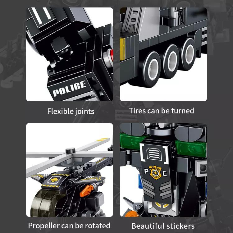 Robot Building Toys - 8 in 1 Brick Armored Vehicle Set Building Blocks Toys - Police Swat