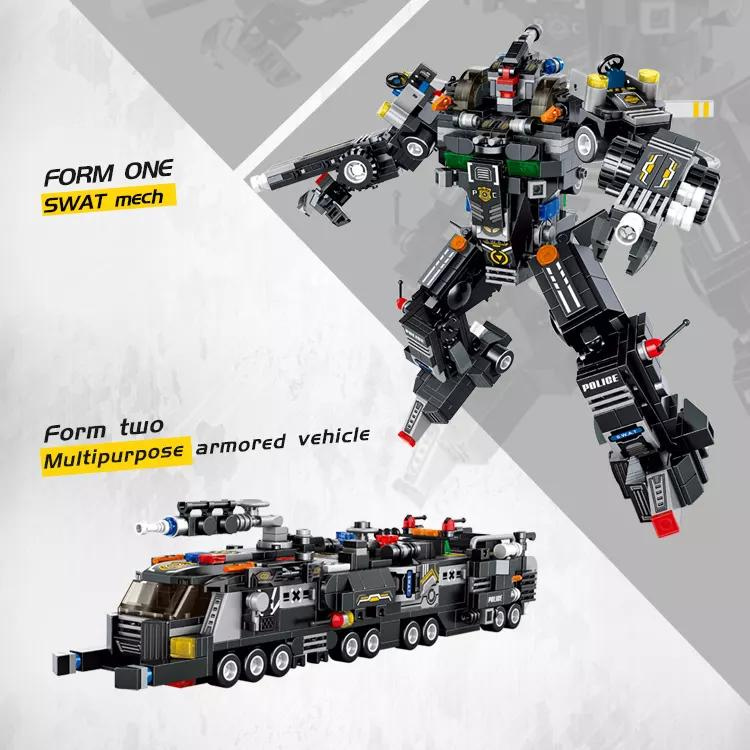 Robot Building Toys - 8 in 1 Brick Armored Vehicle Set Building Blocks Toys - Police Swat