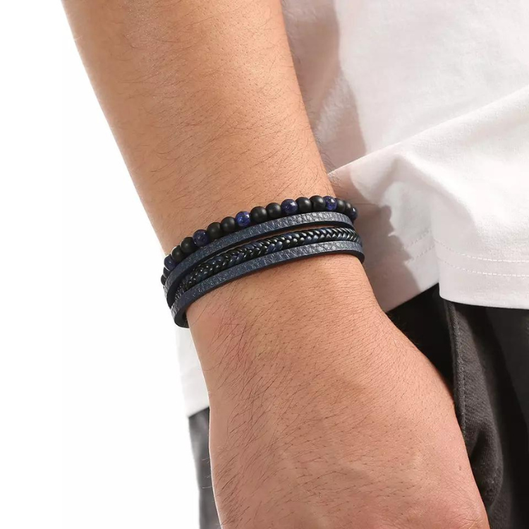 Läderarmband för män med Tigeröga sten
