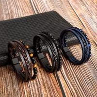 Läderarmband för män med Tigeröga sten
