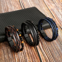 Läderarmband för män med Tigeröga sten