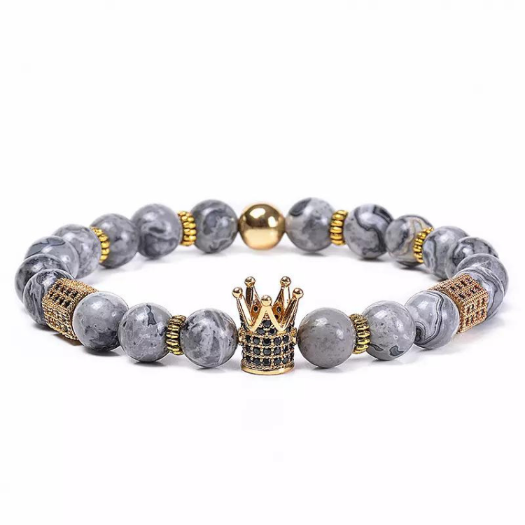 2st/Set Armband Justerbar Naturlig Karta Sten CZ Krona Makrame Armband