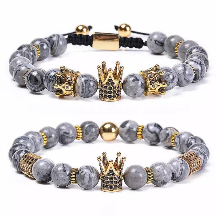 2st Armband Justerbar Naturlig Karta Sten CZ Krona Makrame Armband