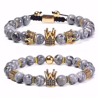 2st Armband Justerbar Naturlig Karta Sten CZ Krona Makrame Armband