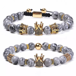 2st Armband Justerbar Naturlig Karta Sten CZ Krona Makrame Armband