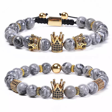 2st Armband Justerbar Naturlig Karta Sten CZ Krona Makrame Armband