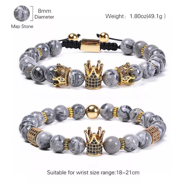 2st Armband Justerbar Naturlig Karta Sten CZ Krona Makrame Armband