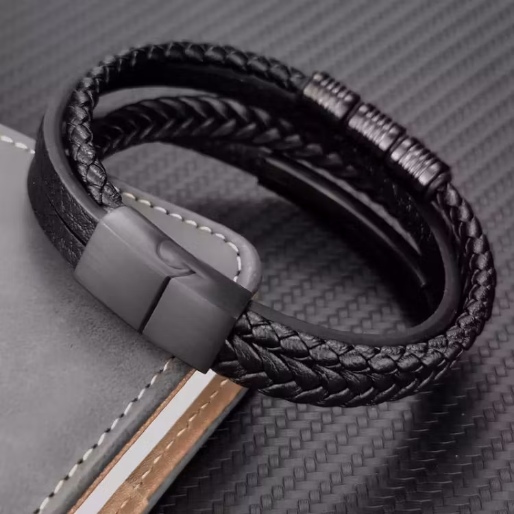 Läder armband svart läderband Handgjorda