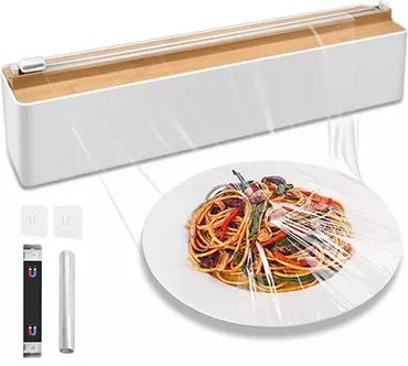 Plastic foil dispenser with sliding cutter