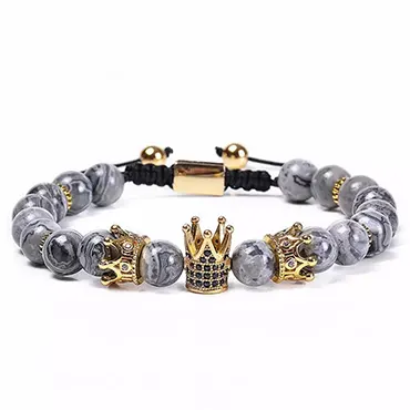 2st Armband Justerbar Naturlig Karta Sten CZ Krona Makrame Armband