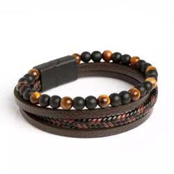 Läderarmband för män med Tigeröga sten
