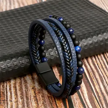 Läderarmband för män med Tigeröga sten