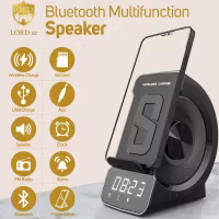 WD-200 Bluetooth-högtalare trådlös laddare Digital väckarklocka radio