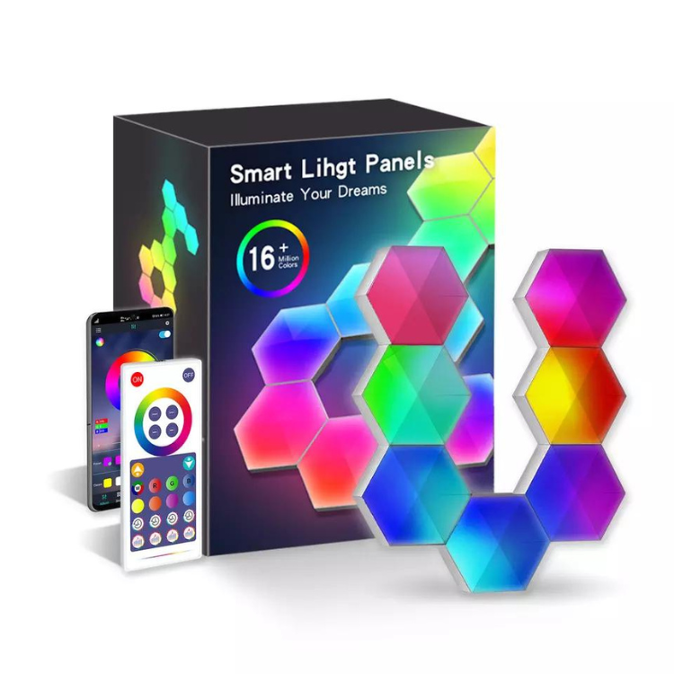 Sexkantig vägglampa |smart LED-belysning |väggpanel, appkontroll Wi-Fi + Bluetooth  |