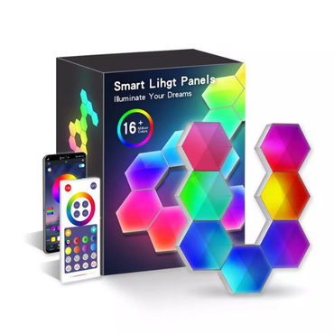 Sexkantig vägglampa |smart LED-belysning |väggpanel, appkontroll Wi-Fi + Bluetooth  |