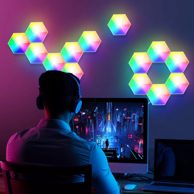 Sexkantig vägglampa |smart LED-belysning |väggpanel, appkontroll Wi-Fi + Bluetooth  |