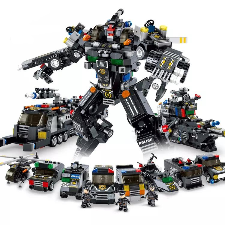 Robot Building Toys - 8 in 1 Brick Armored Vehicle Set Building Blocks Toys - Police Swat